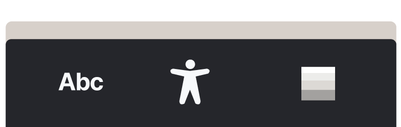 Website accessibility interface showing text, accessibility, and contrast icons on a dark panel.